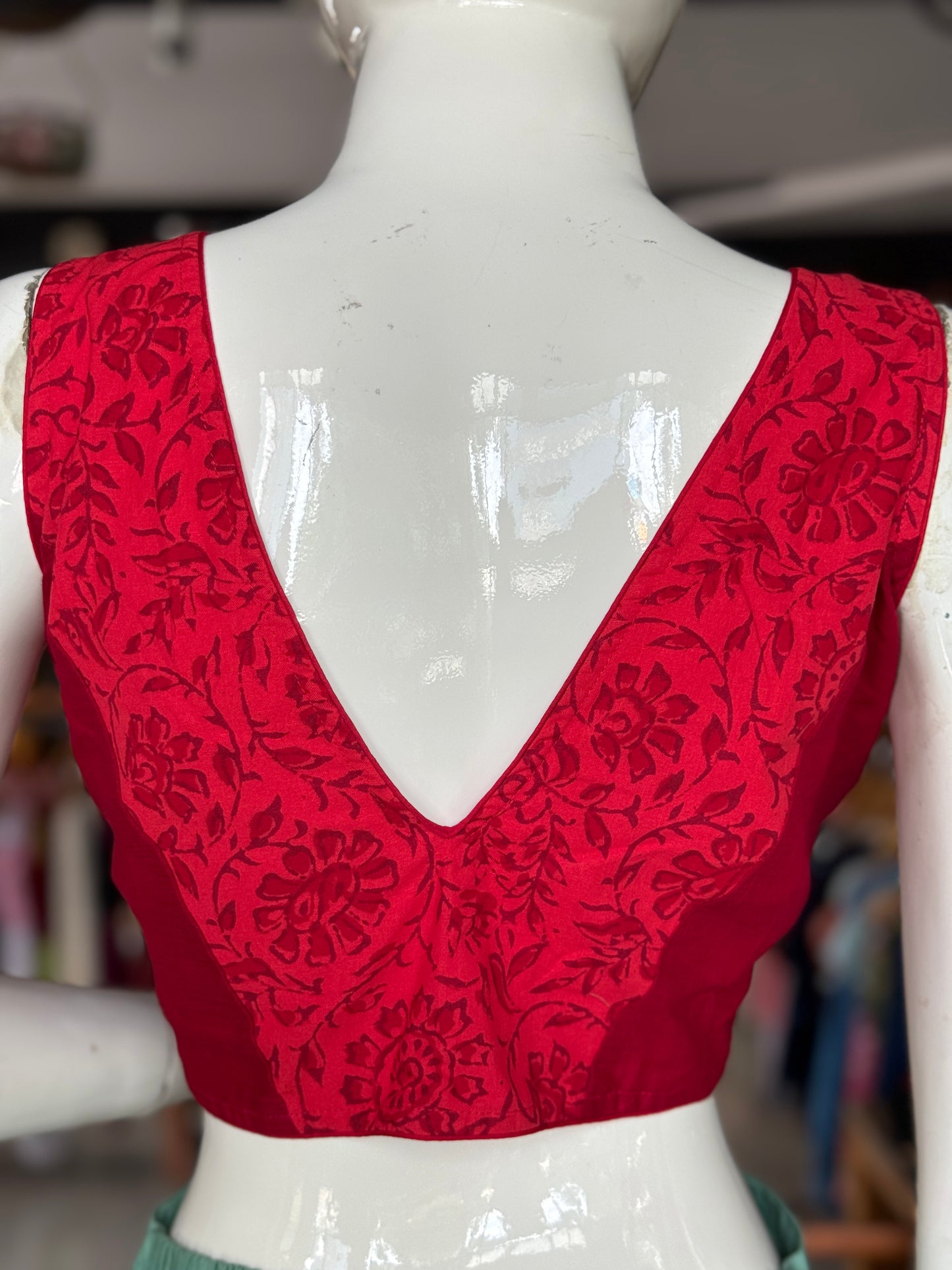 Princess cut cotton hand block printed sleeveless blouse - multiple designs available