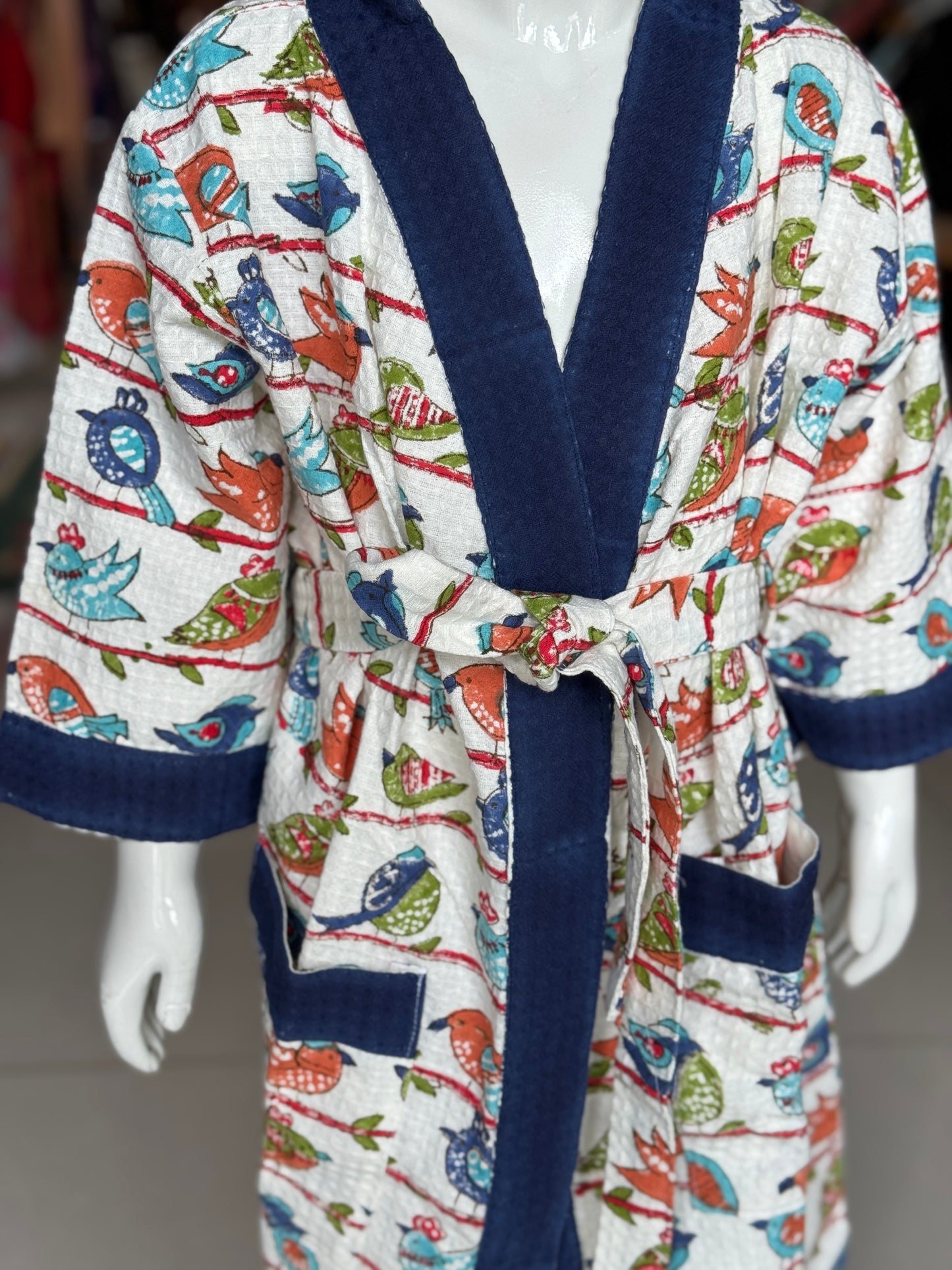 Bath robe / swim suit cover up for children - hand block printed waffle cotton - multiple prints and sizes