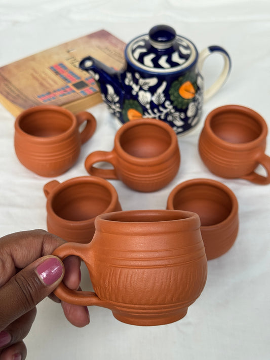 Clay tea cups - 6 pieces set - design options available