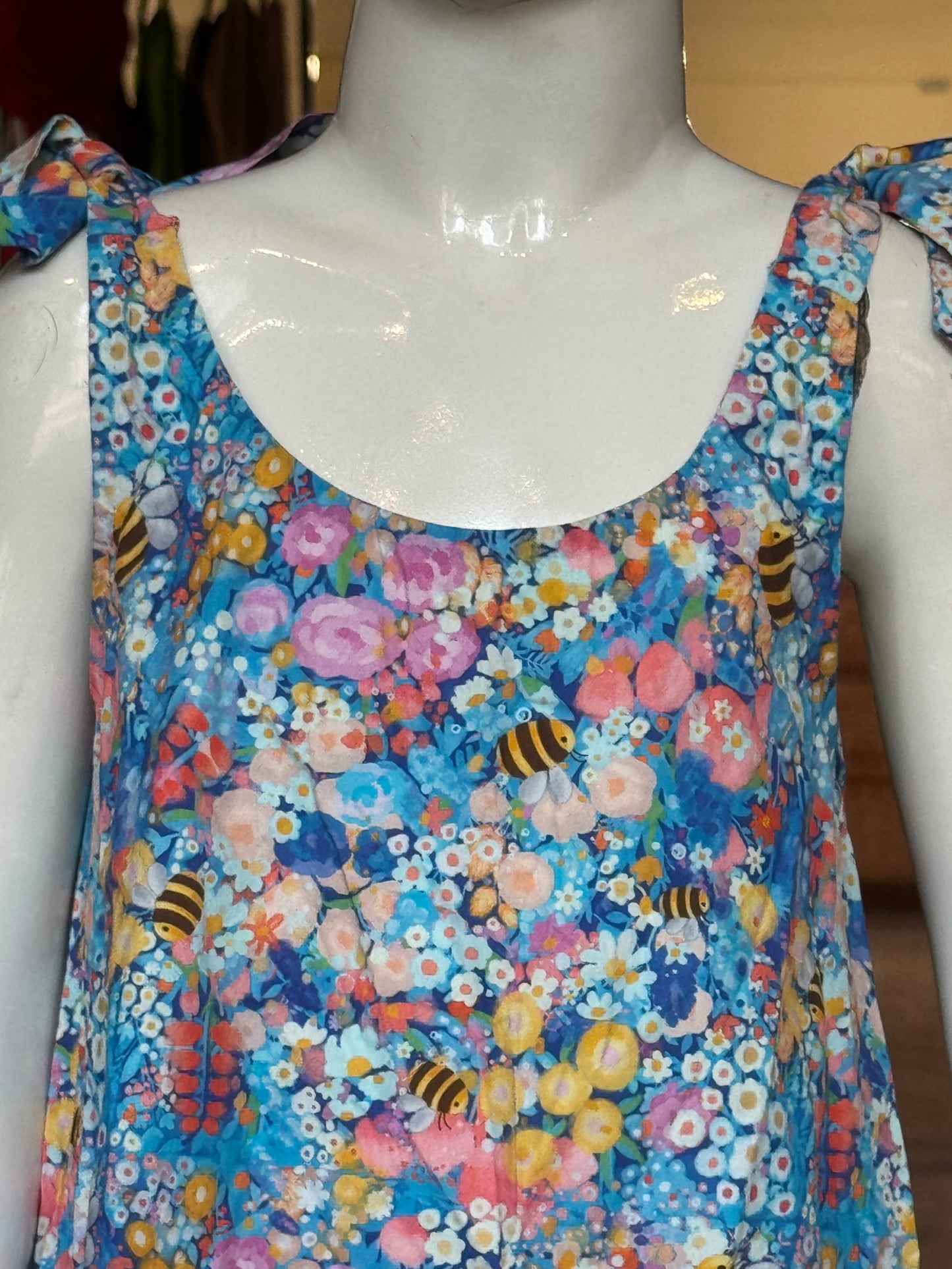 Bees in the garden printed tie up style frock for girls