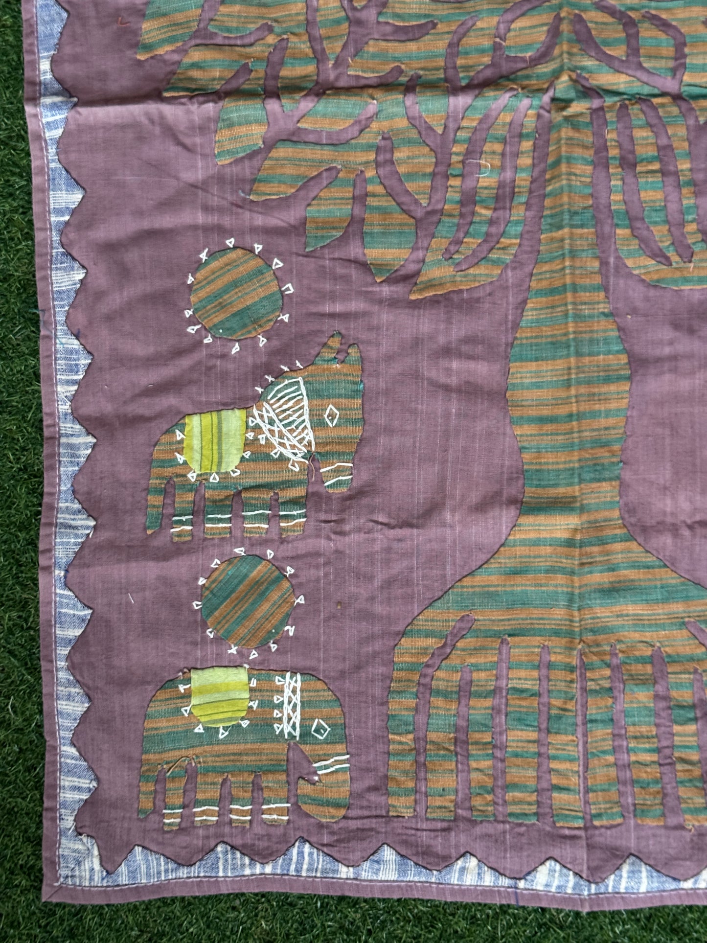 Applique work wall panel handcrafted in handwoven cotton - tree, horses and elephants - click to see color options