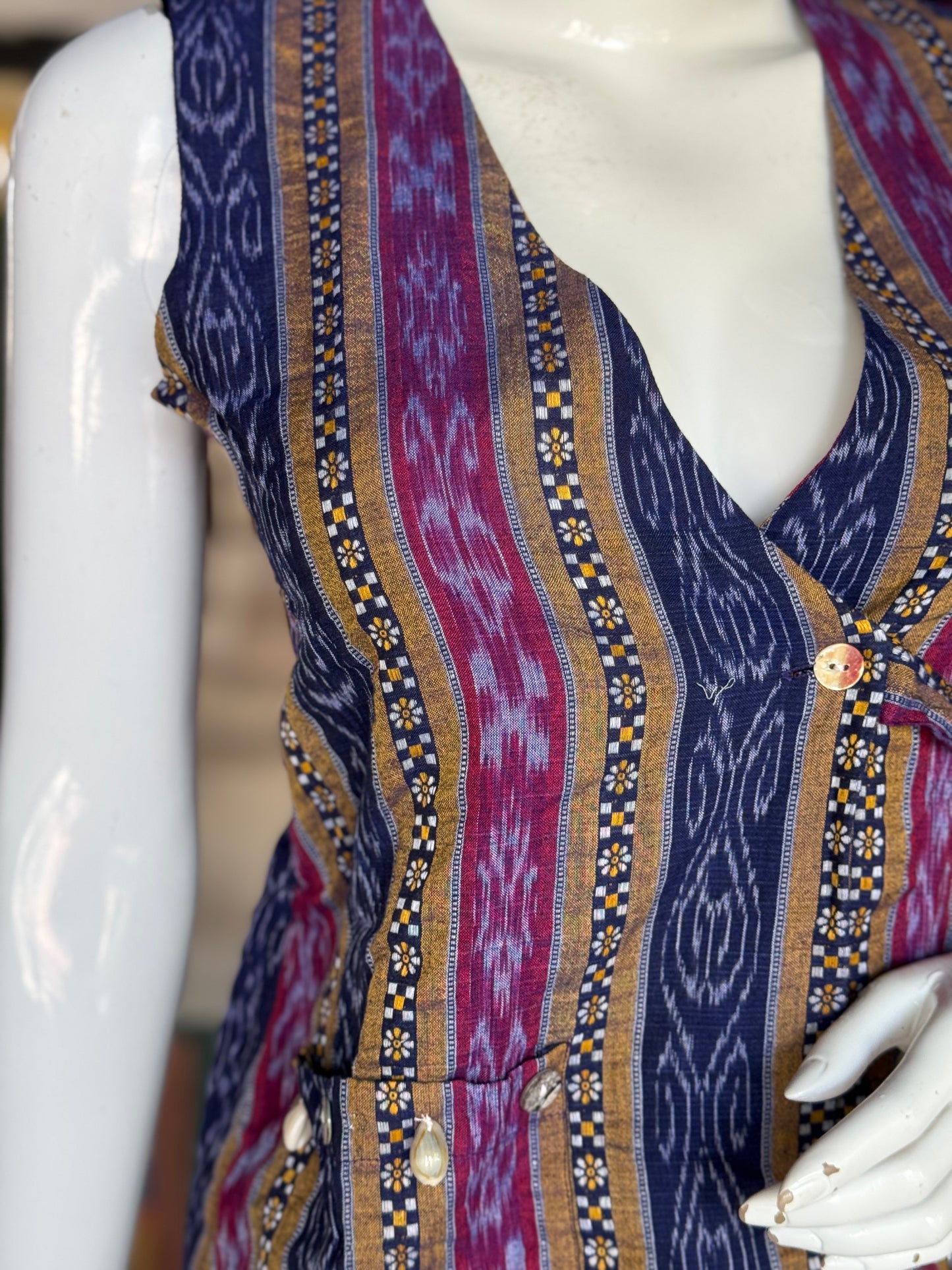 Purple n blue cotton hand woven Ikat wrap top