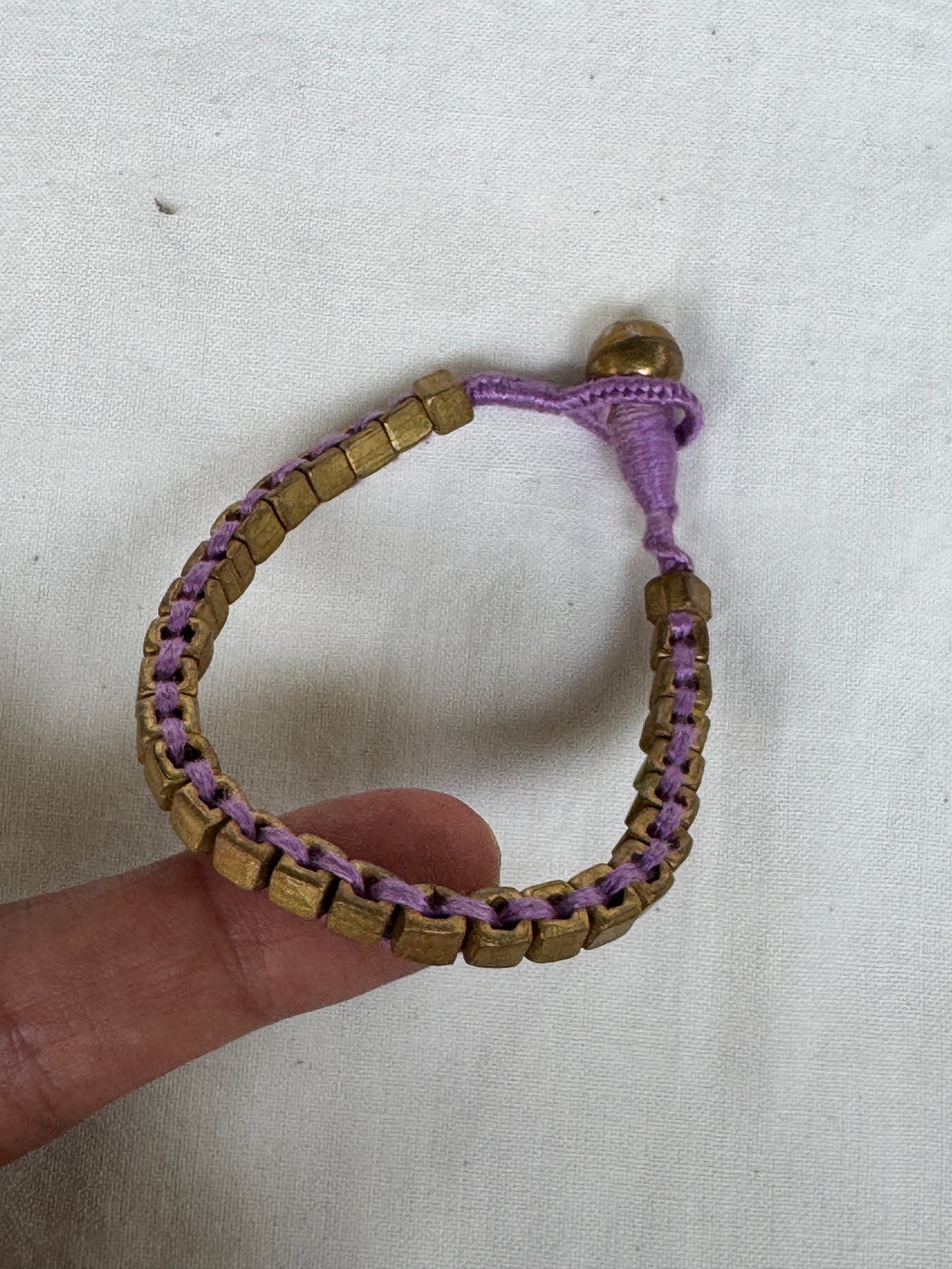 Lavender thread dokra brass beads handcrafted bracelet - single