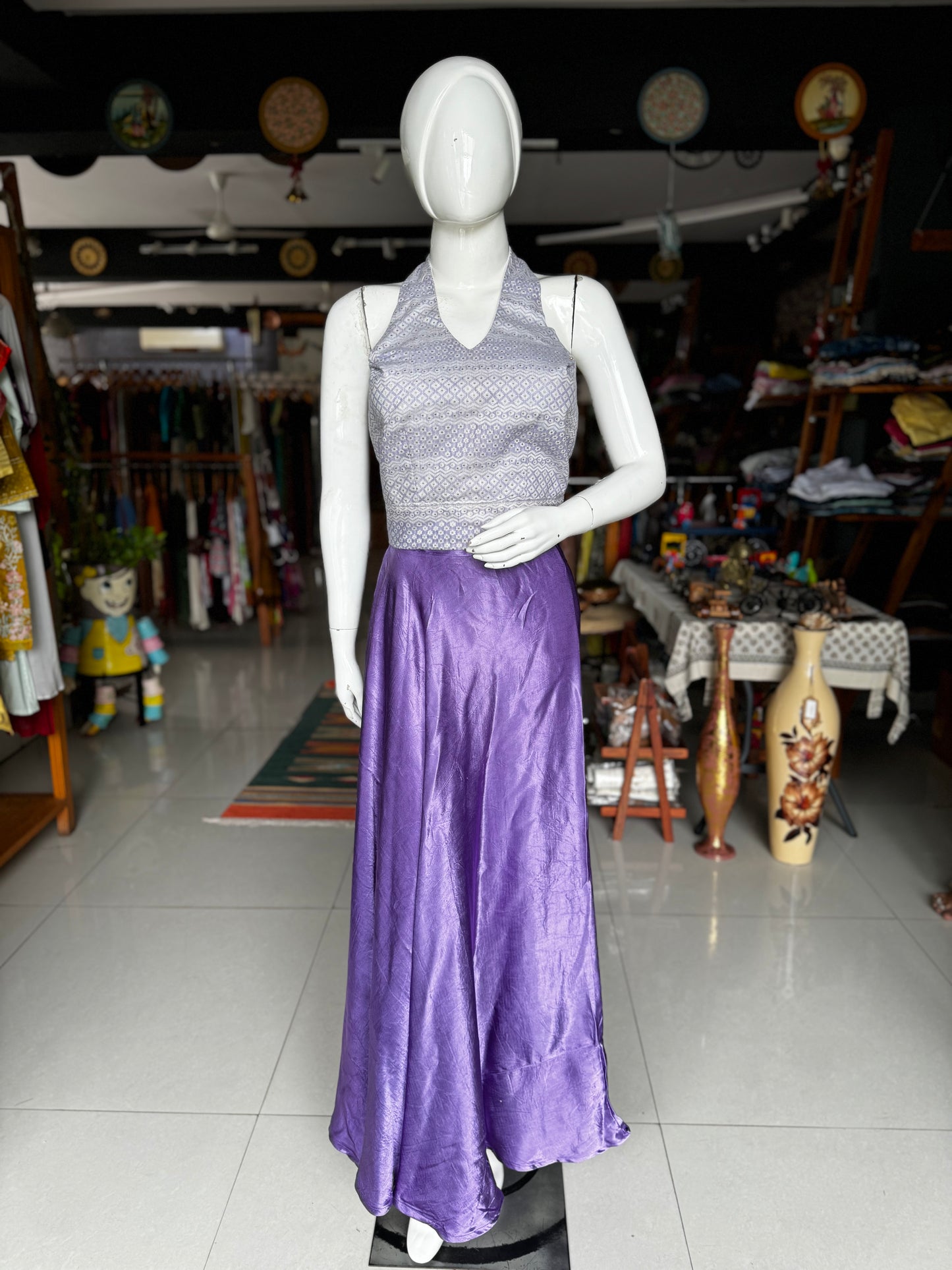 Lavender plain mashru lehenga skirt