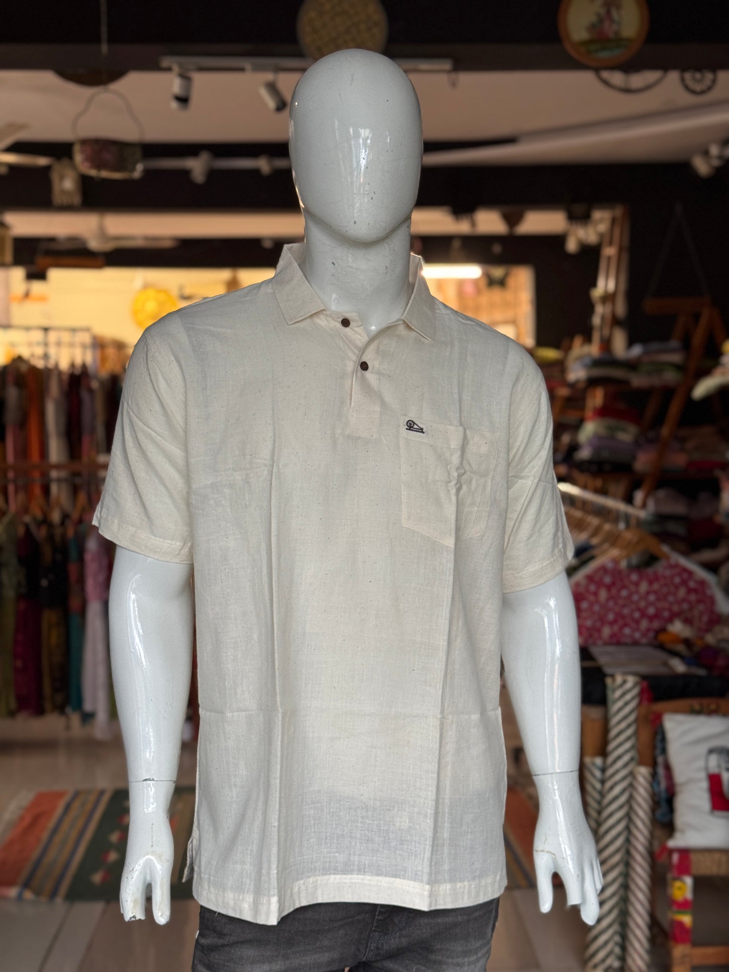 Kora off white Freedom fabric tees - hand spun, hand woven cotton mens t-shirt
