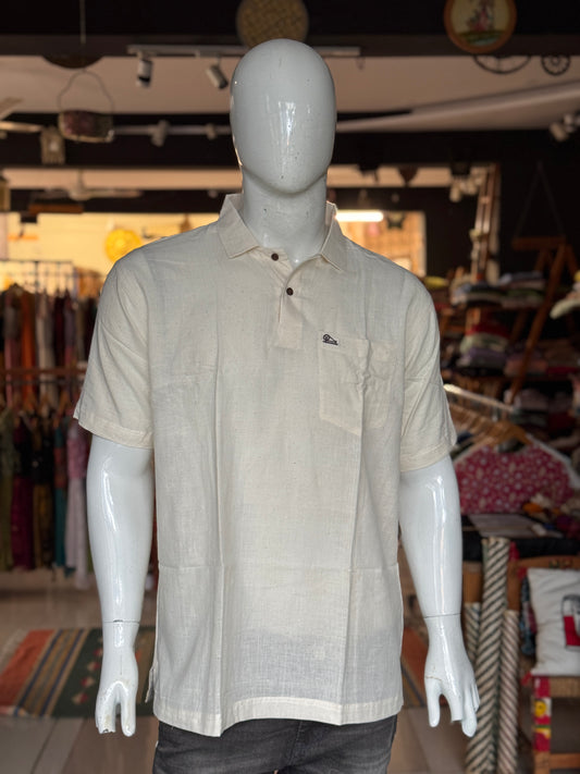 Kora off white Freedom fabric tees - hand spun, hand woven cotton mens t-shirt