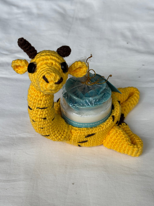 Giraffe candle holder in hand crochet