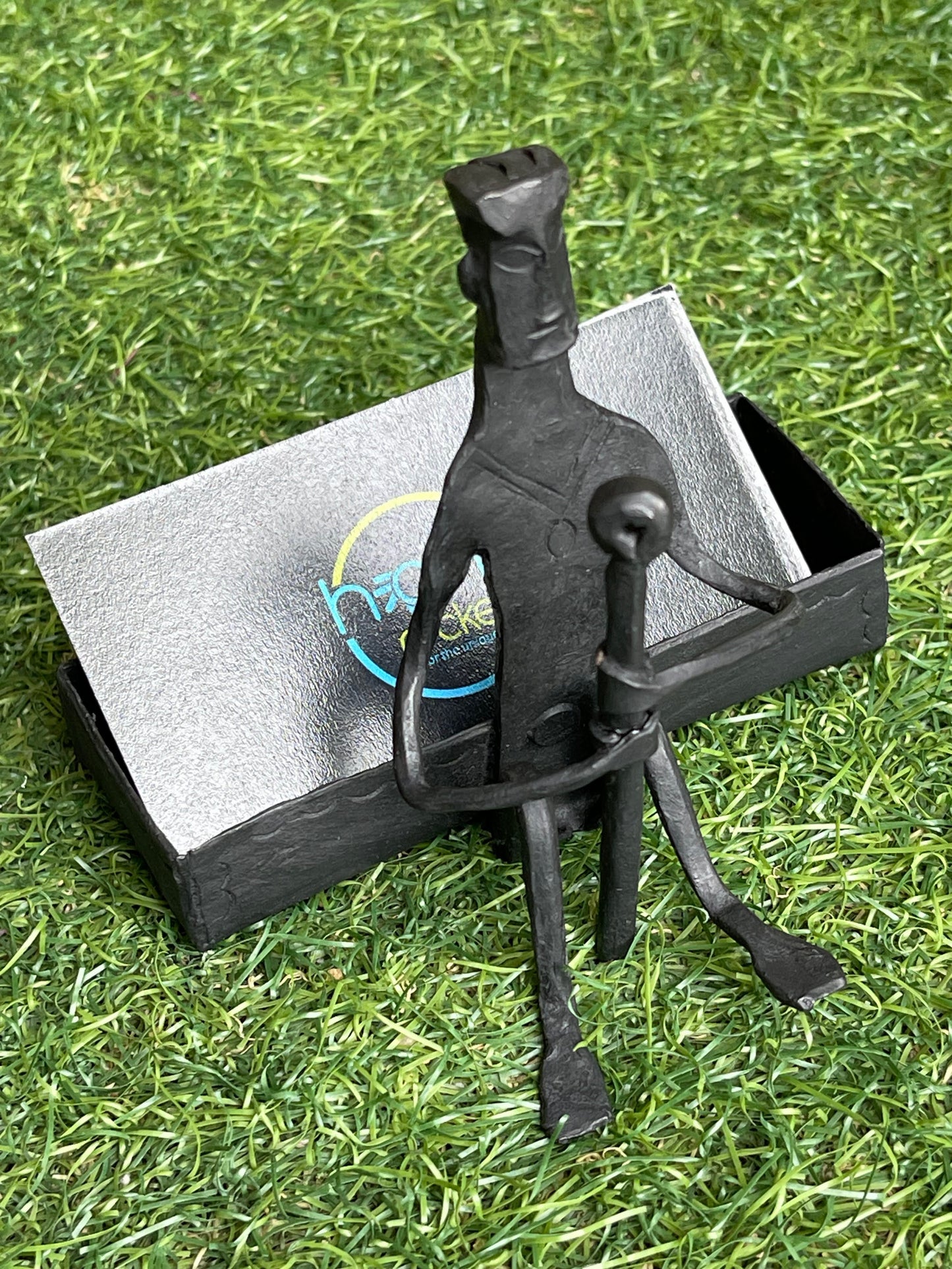 Sitting man - cards holder, handcrafted wrought iron