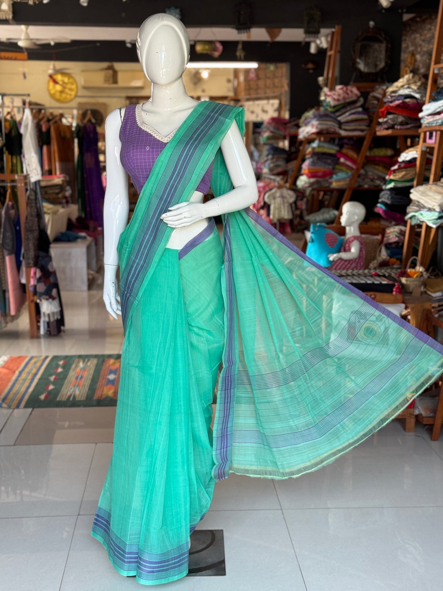 Plain light weight soft handloom Bobbili cotton saree - multiple colors available