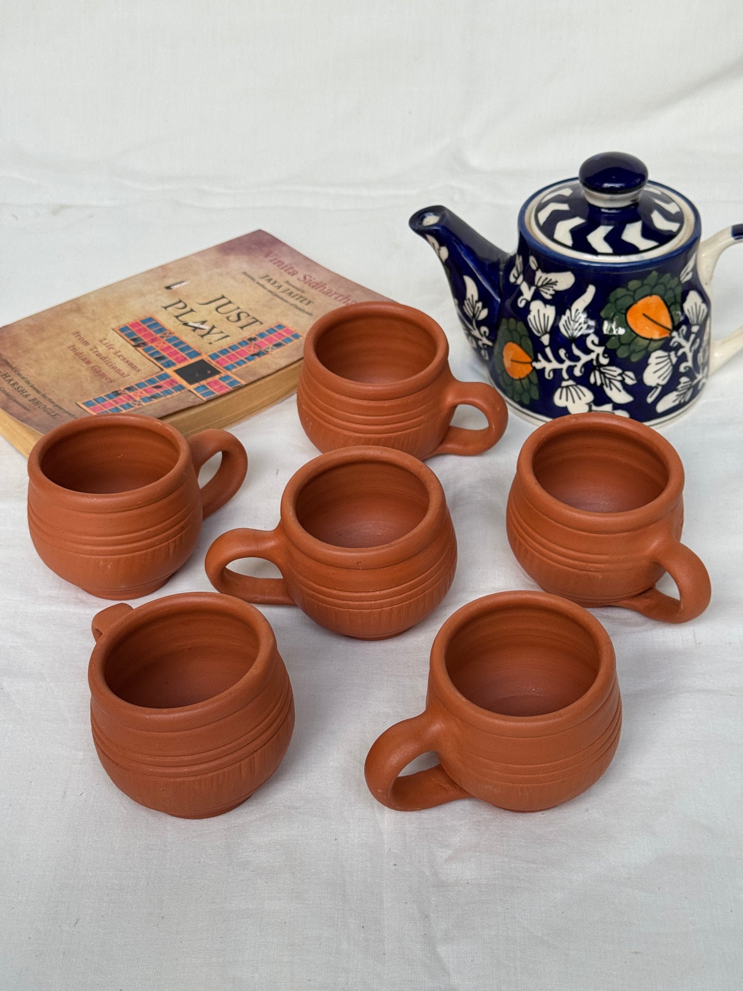 Clay tea cups - 6 pieces set - design options available