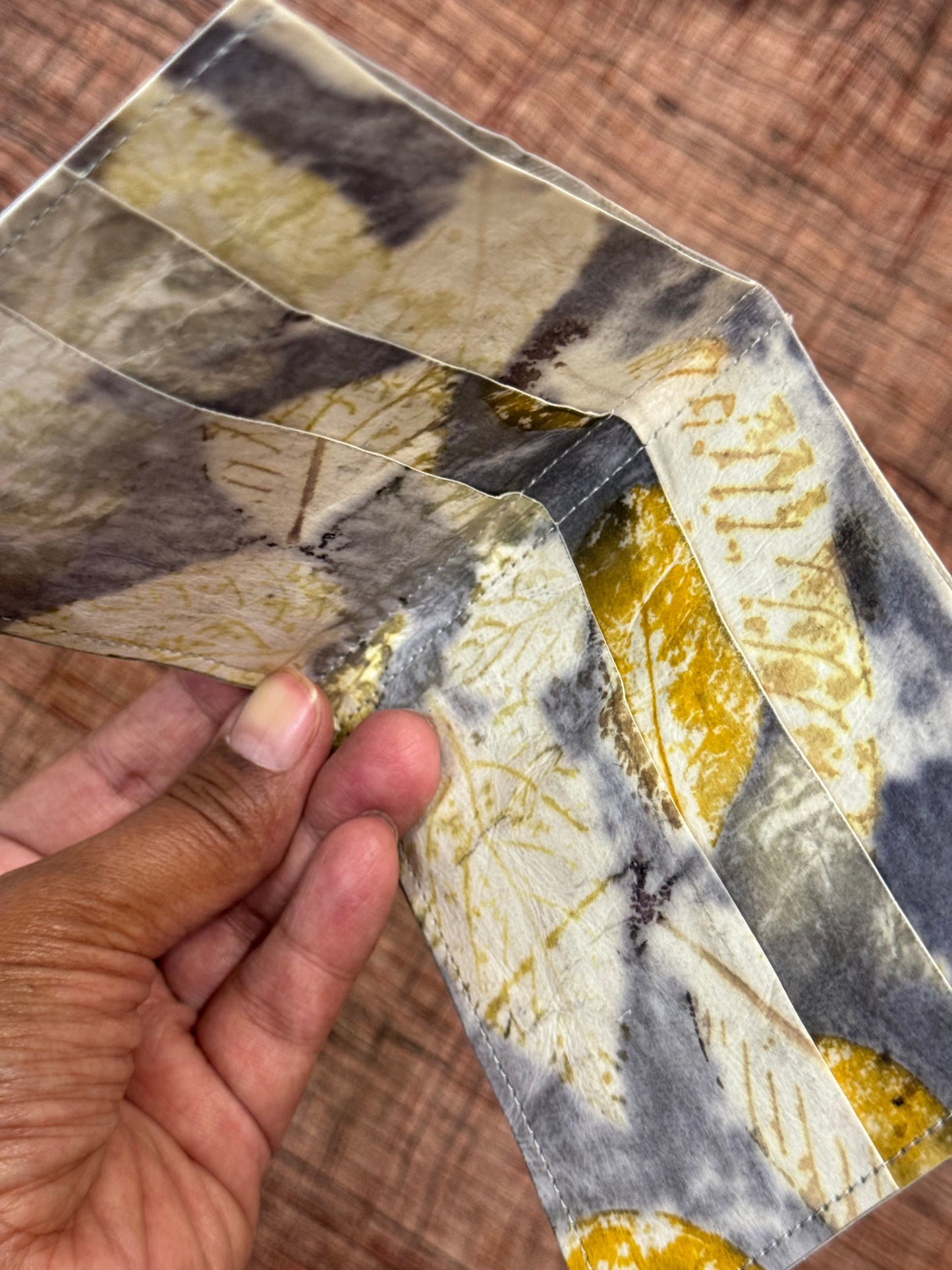 Eco printed paper fabric hand crafted foldable wallet