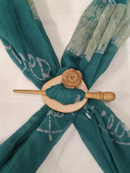 Rose carved top Shawl pin - 2 piece ring and pin set - handcrafted in wood