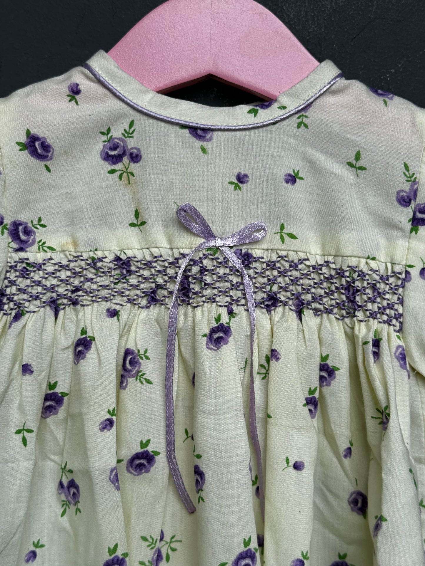 Cream smocking frock with lavender flowers print