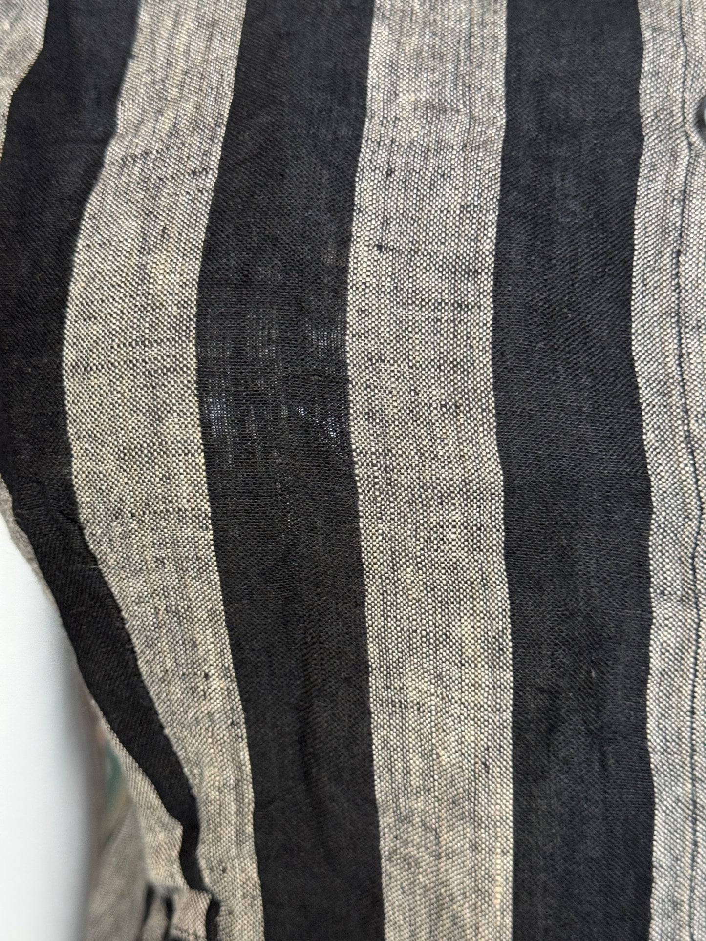 Black and grey stripes linen hand woven peplum top with puff sleeves
