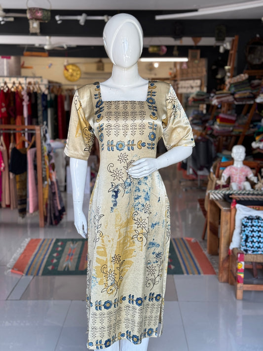 Mashru straight cuts kurti with Ajrakh hand block prints - click to see options