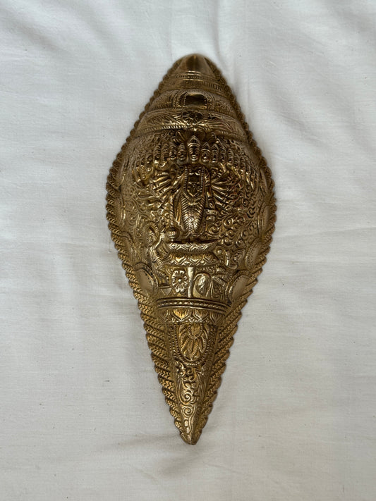 Vishwaroopam - Vishnu ji on brass shell shaped vintage wall plate