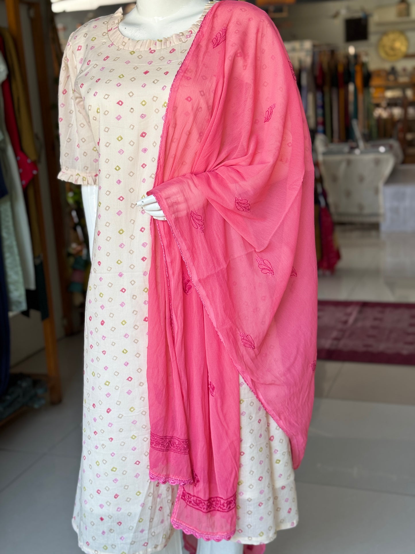 Chikankari hand embroidered semi chiffon dupatta