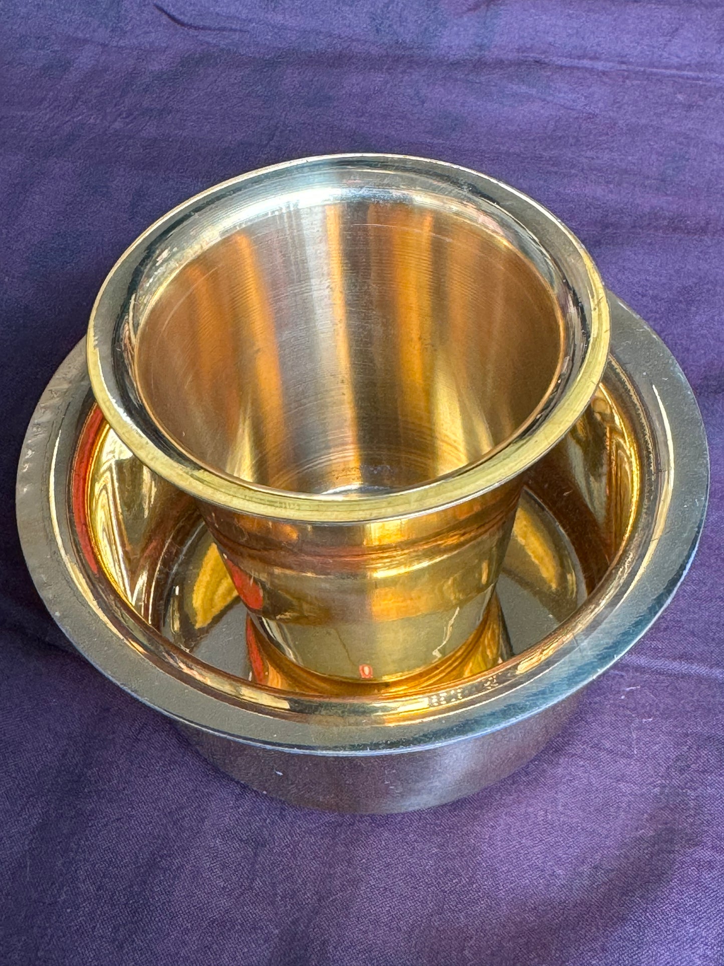 Brass coffee dabara set - tumbler and base cup