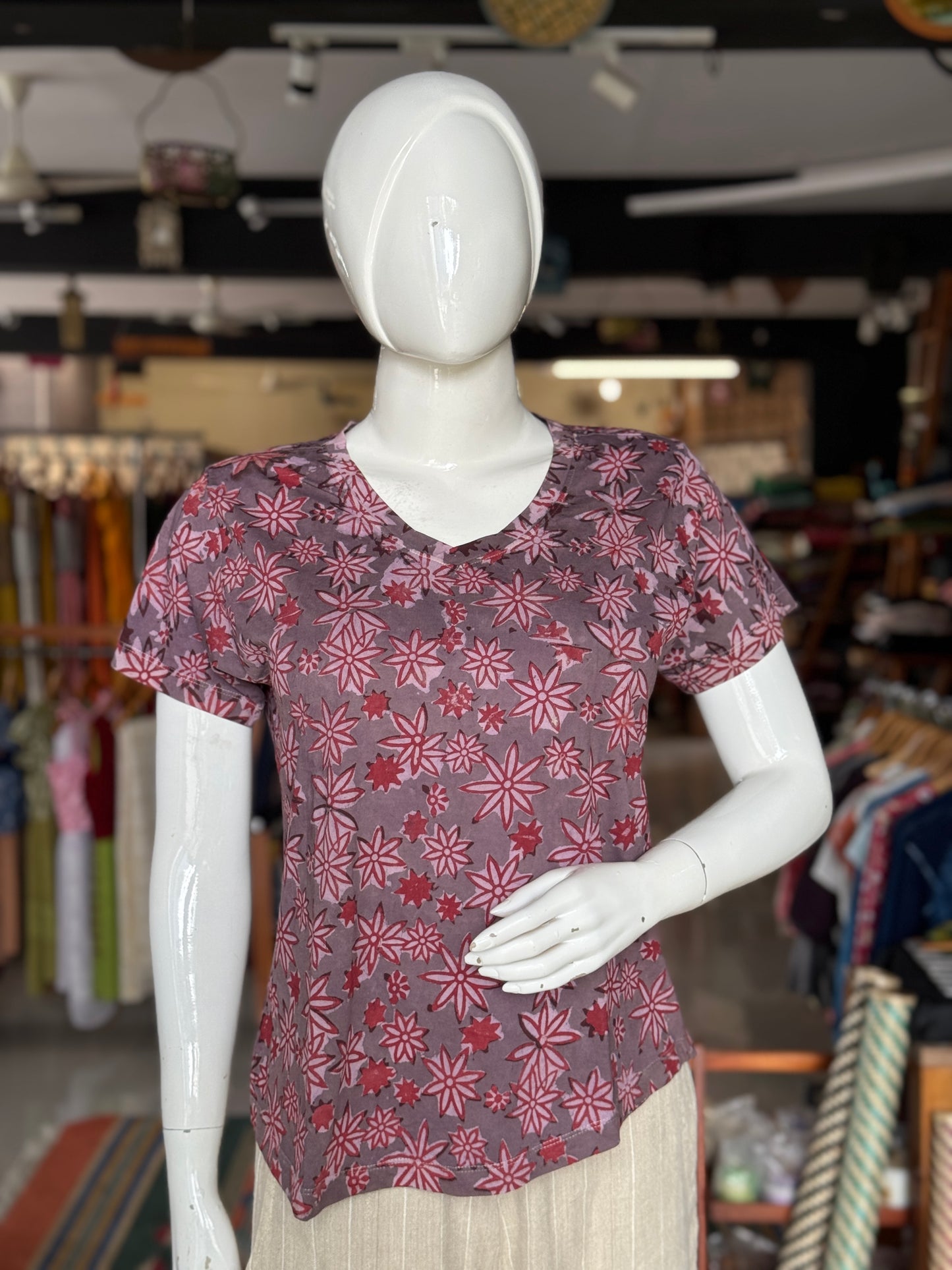 Beautiful cut womens tees - cotton, hand block printed, natural dyed tshirt for women - multiple designs and sizes