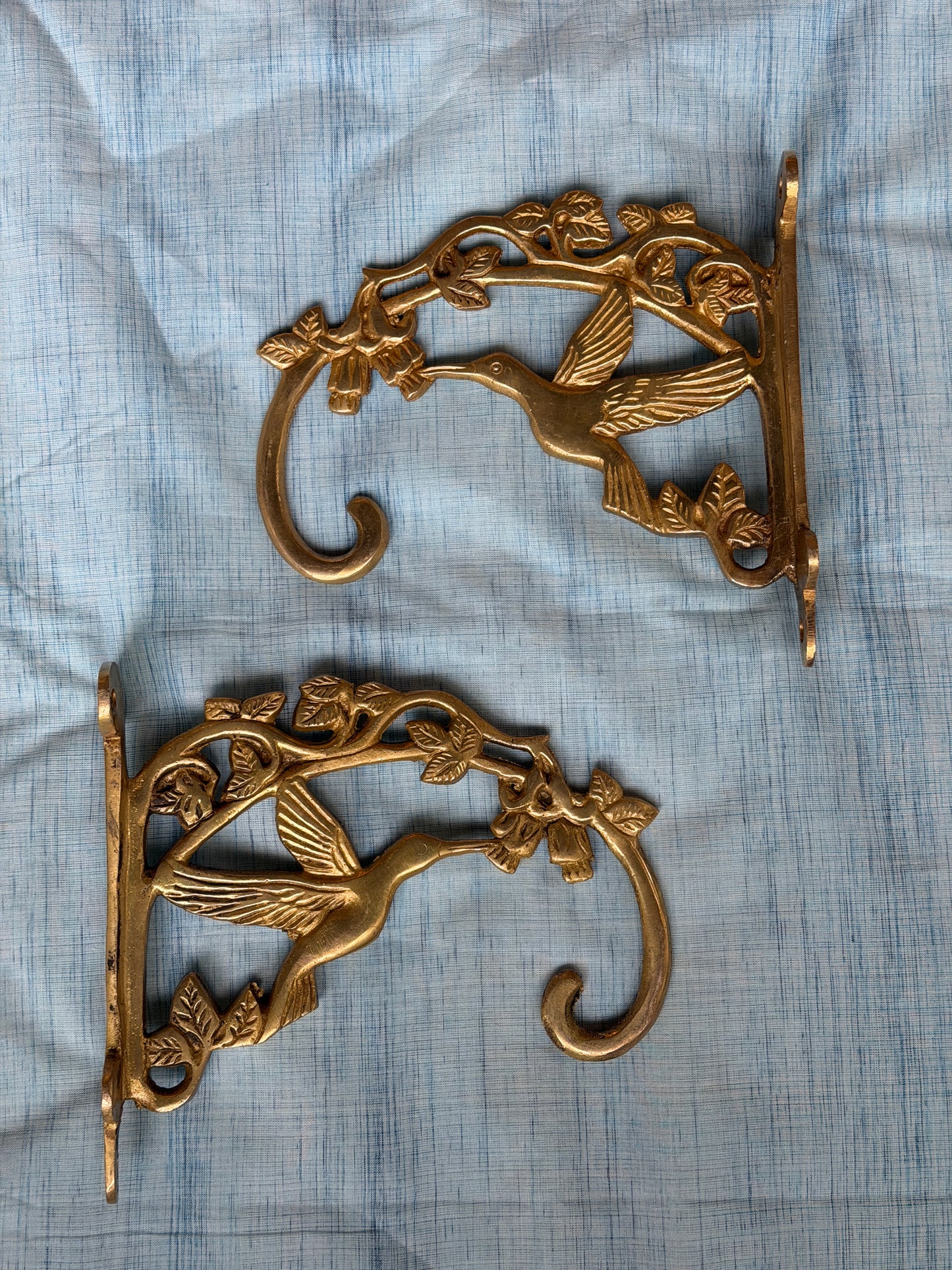 Bird wall bracket in brass - 2 piece set