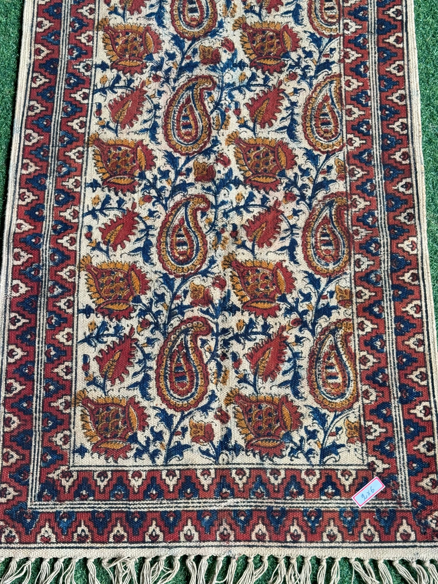 2 x 6 feet cotton Kalamkari hand block printed runner carpet / durrie