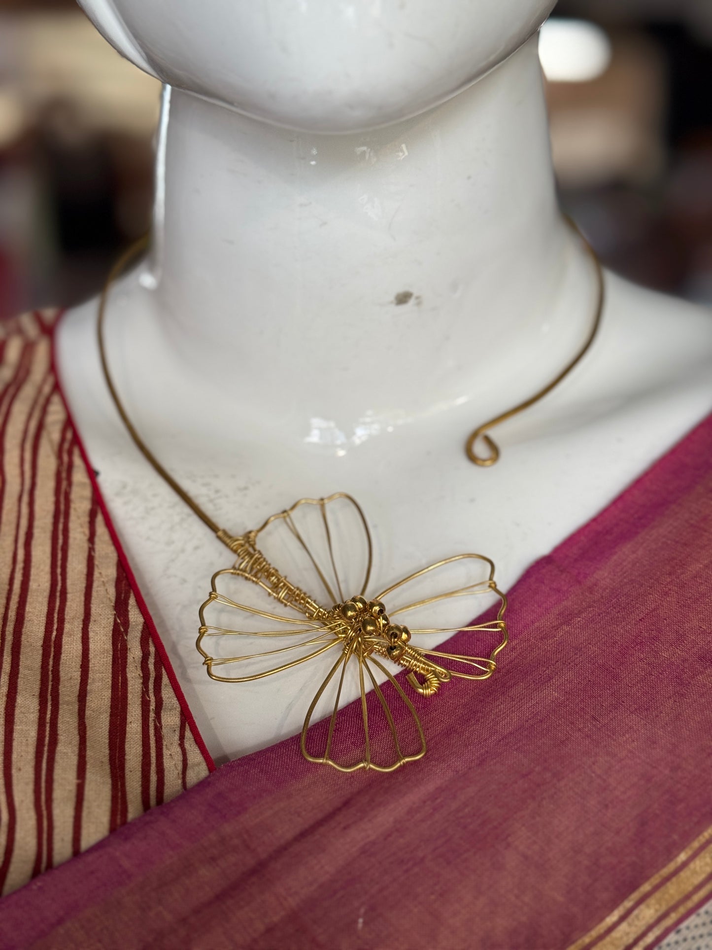 Bow / Butterfly design handcrafted brass neckpiece and earrings set
