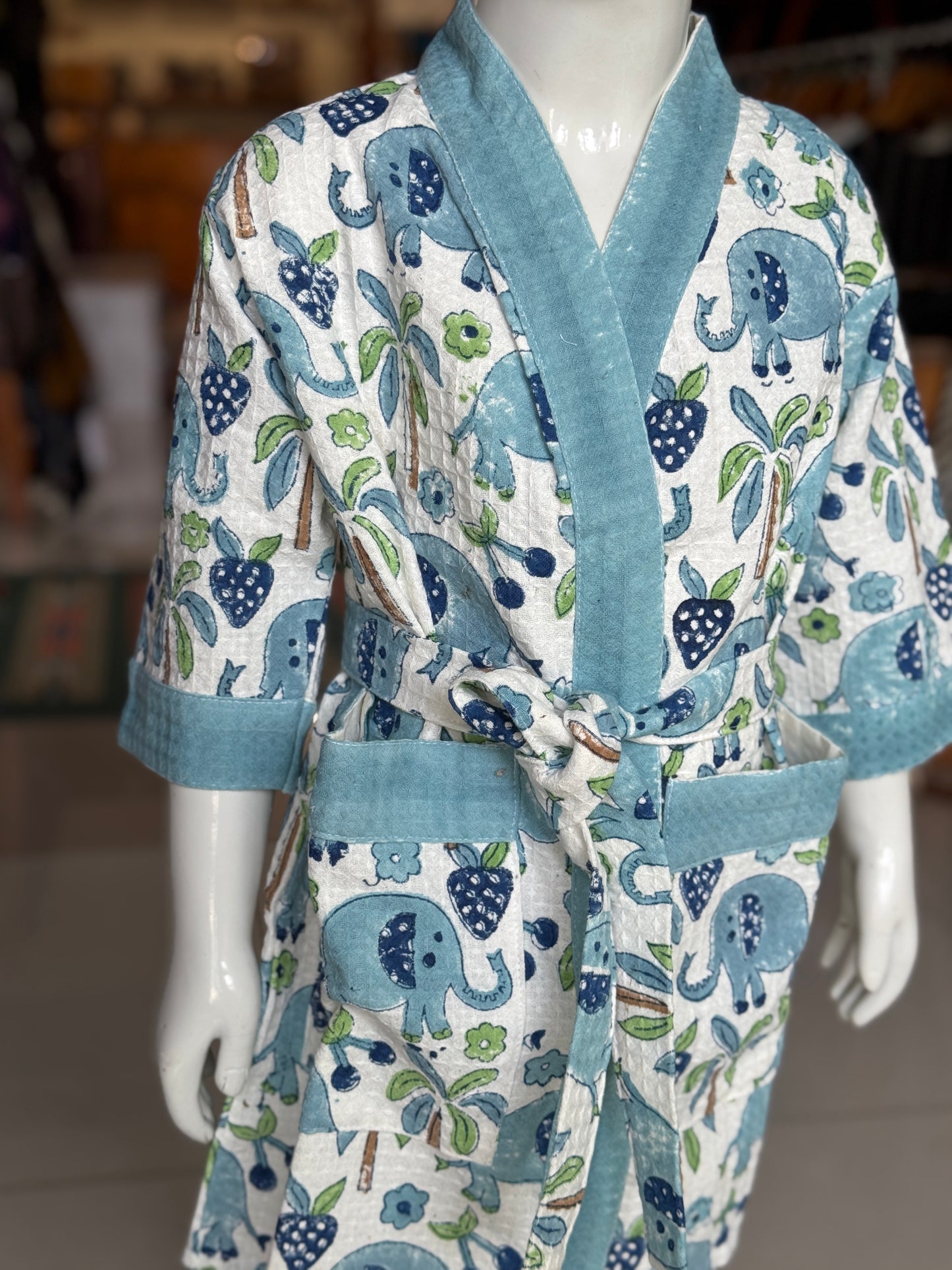 Bath robe / swim suit cover up for children - hand block printed waffle cotton - multiple prints and sizes