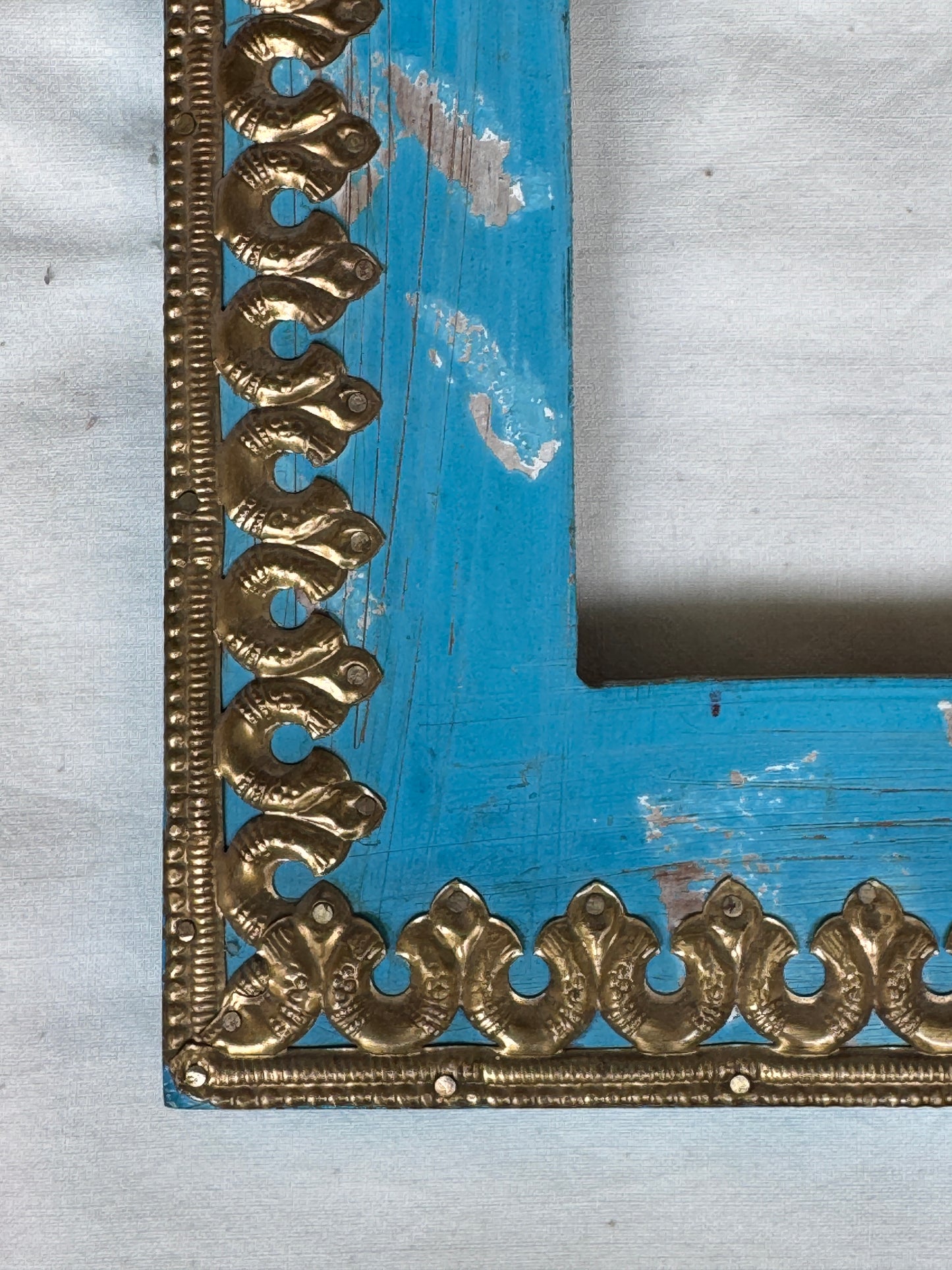 Blue Vintage look hand painted Wooden frame with brass border