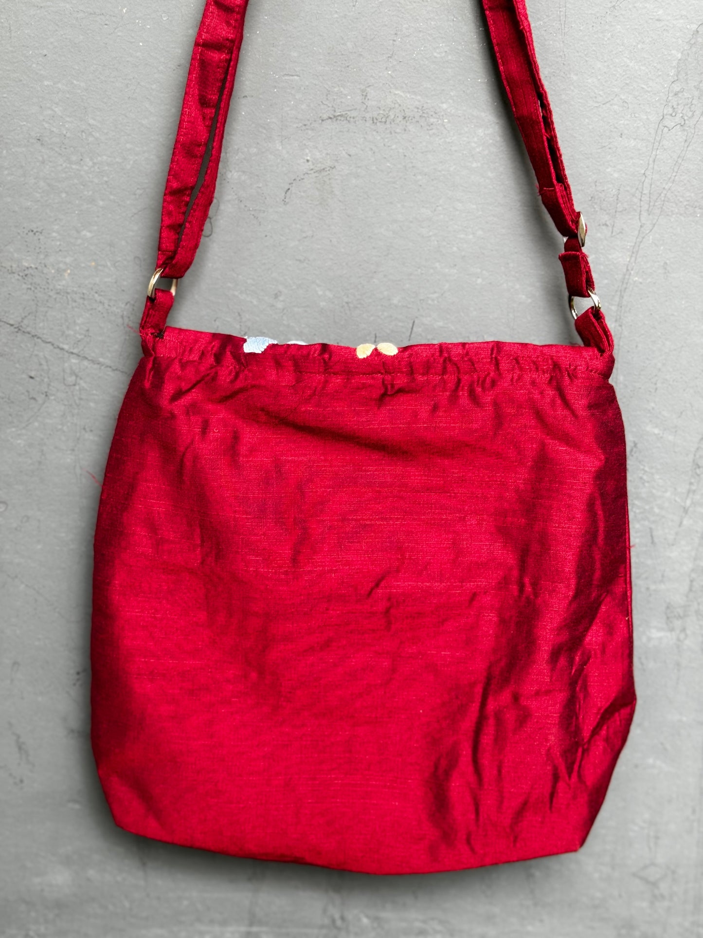 Light weight fabric bag with colourful hand embroidery - adjustable length sling bag