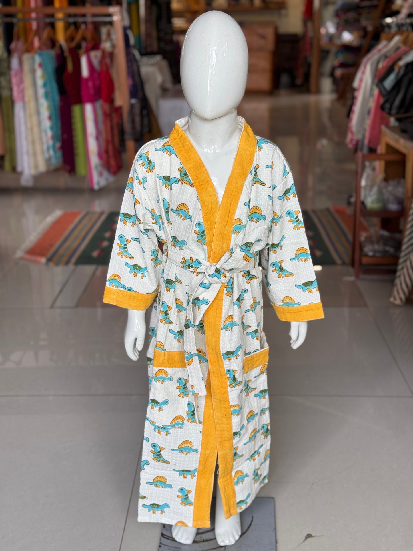 Bath robe / swim suit cover up for children - hand block printed waffle cotton - multiple prints and sizes