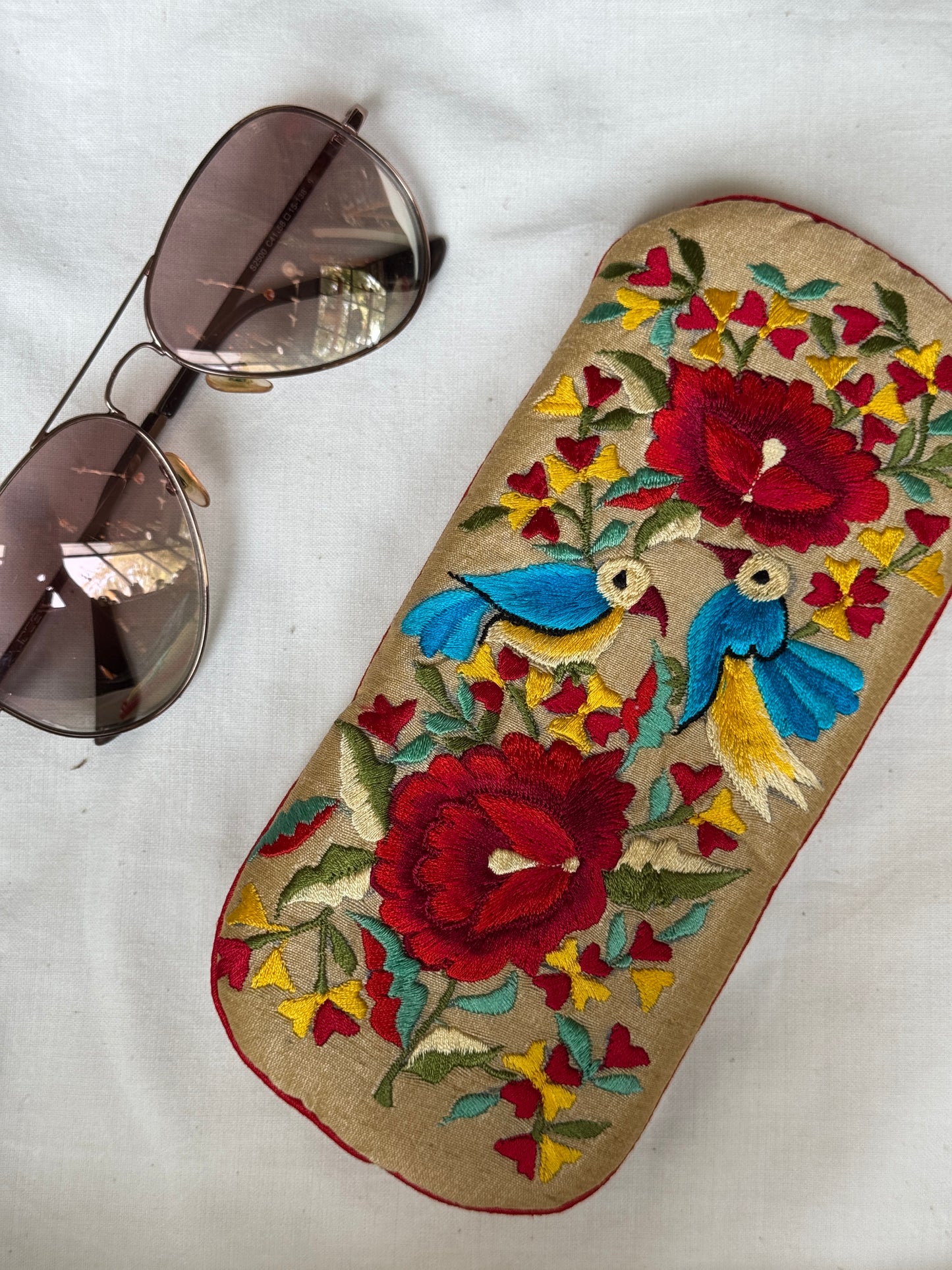Embroidered fabric based foam lined spectacles case