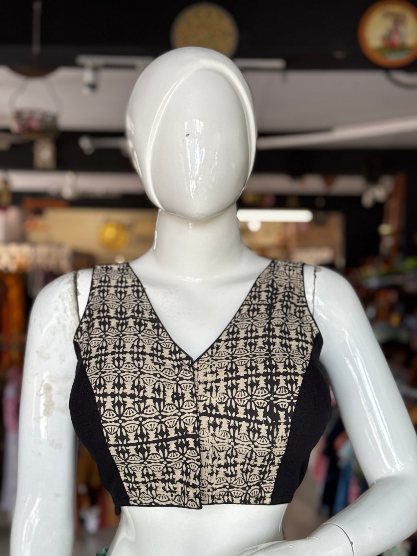 Princess cut cotton hand block printed sleeveless blouse - multiple designs available