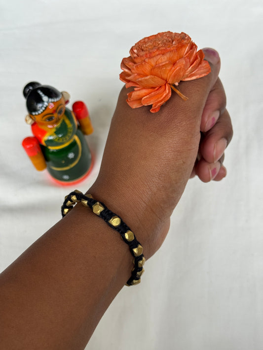 Nazariya bracelet - brass dokra handcrafted beads with black thread - single