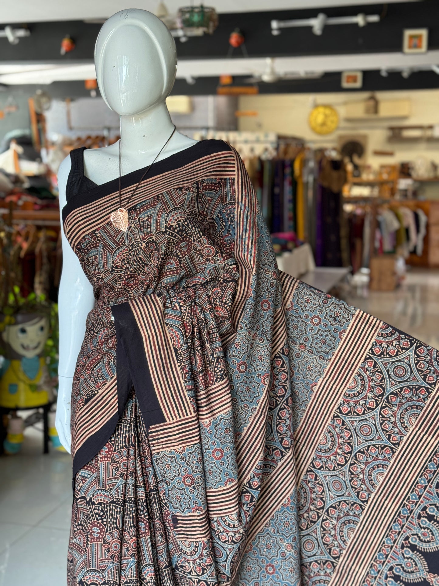 Ajrakh hand block printed 60s cotton saree - design options available