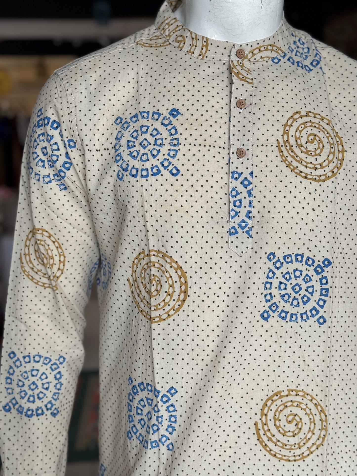 Ajrakh hand block printed cotton long kurta for men
