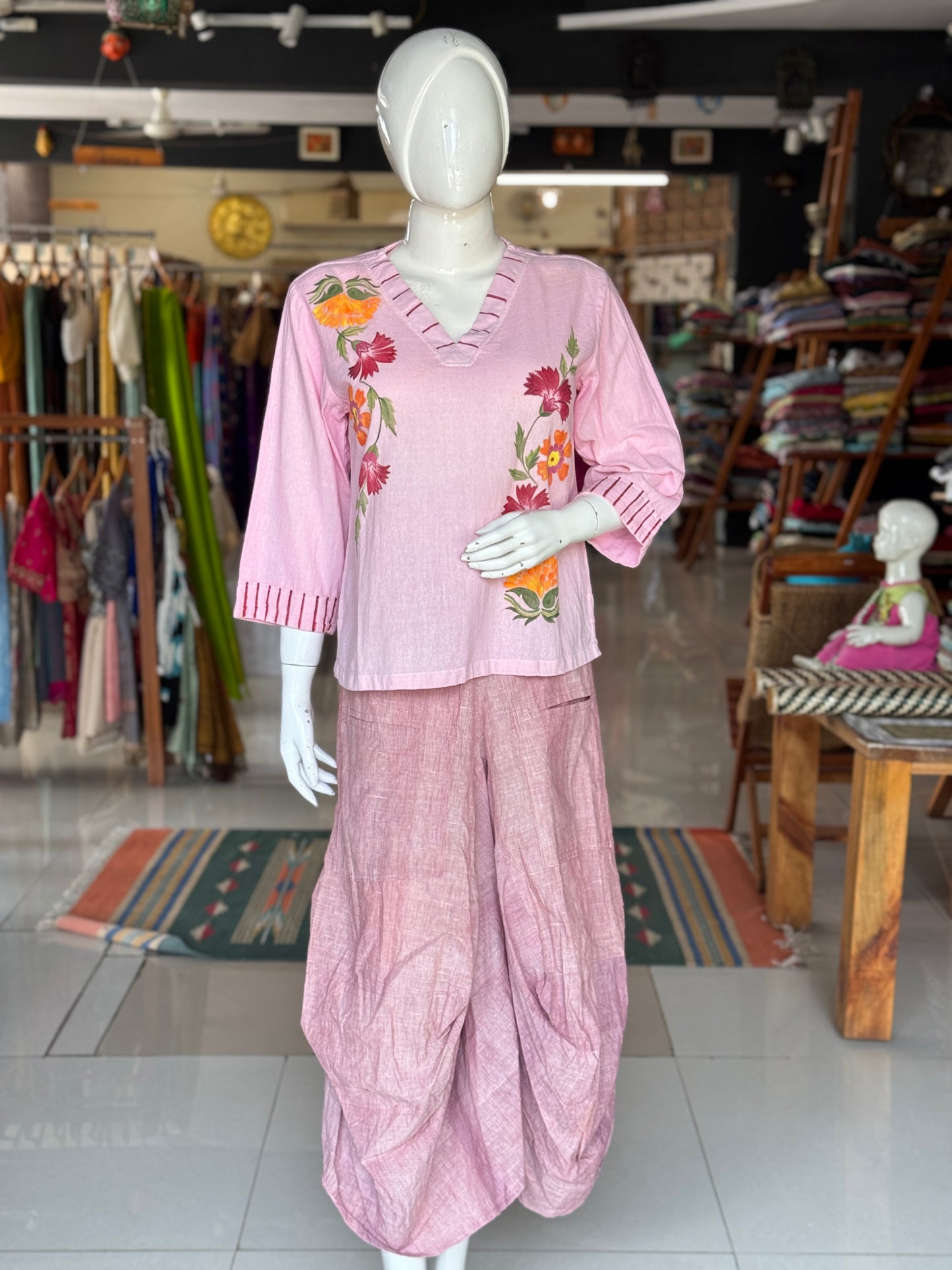 Light pink handpainted Womens cotton top