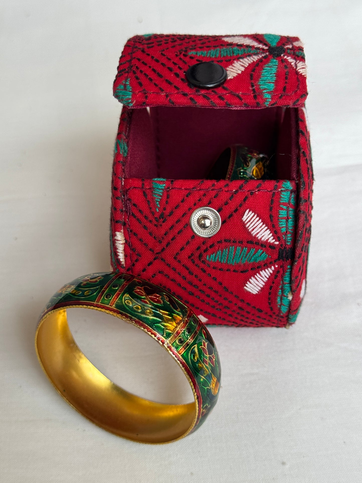 Bangle box with kantha hand embroidery - hard shell