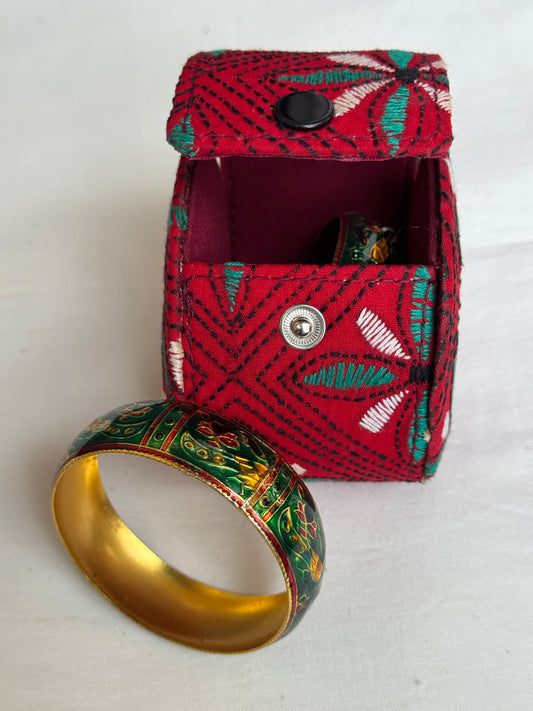 Bangle box with kantha hand embroidery - hard shell