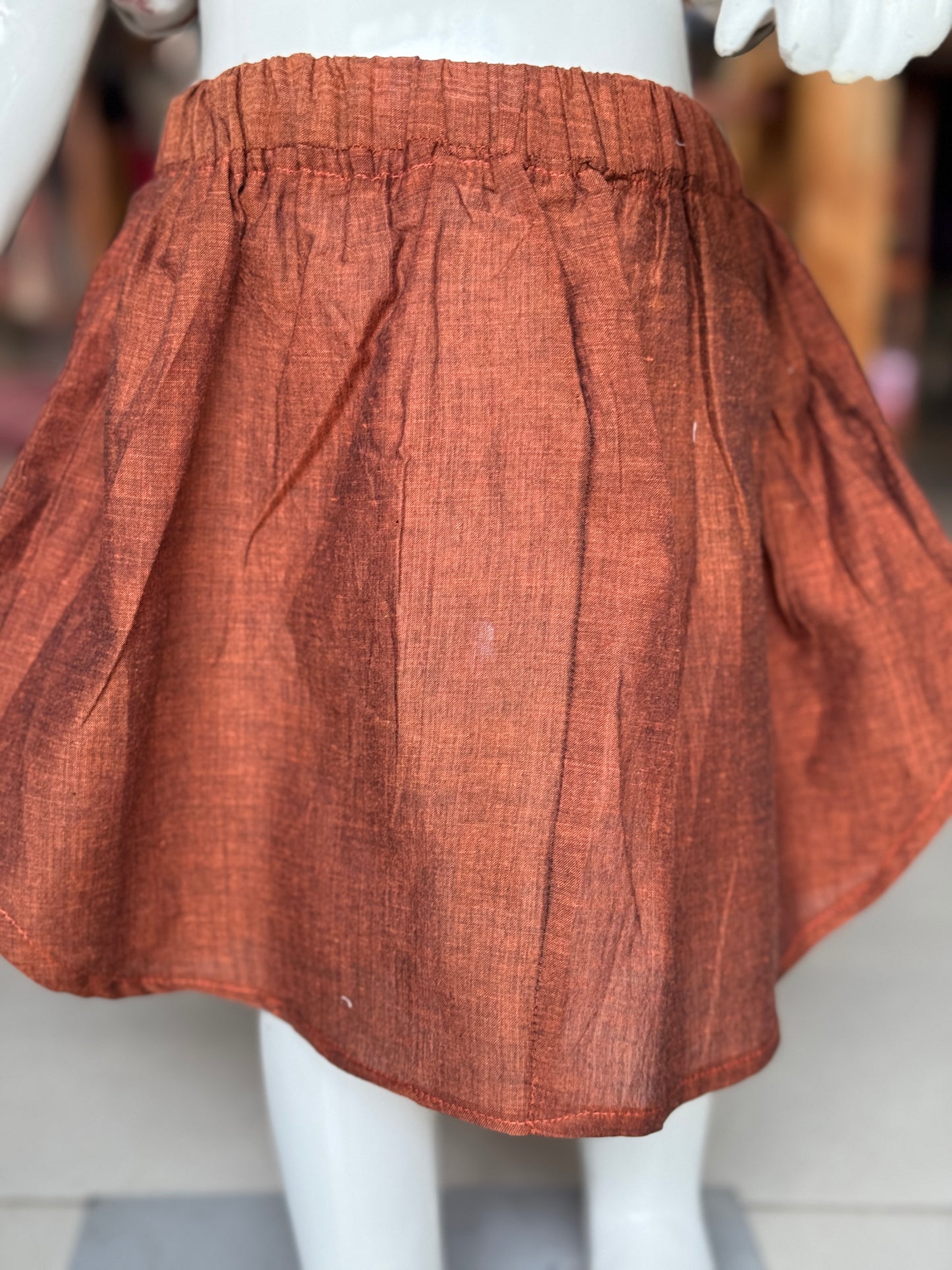 Brown hand woven soft mul cotton skirt for little girls