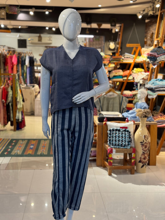 Indigo stripes natural dyed, hand woven cotton pants