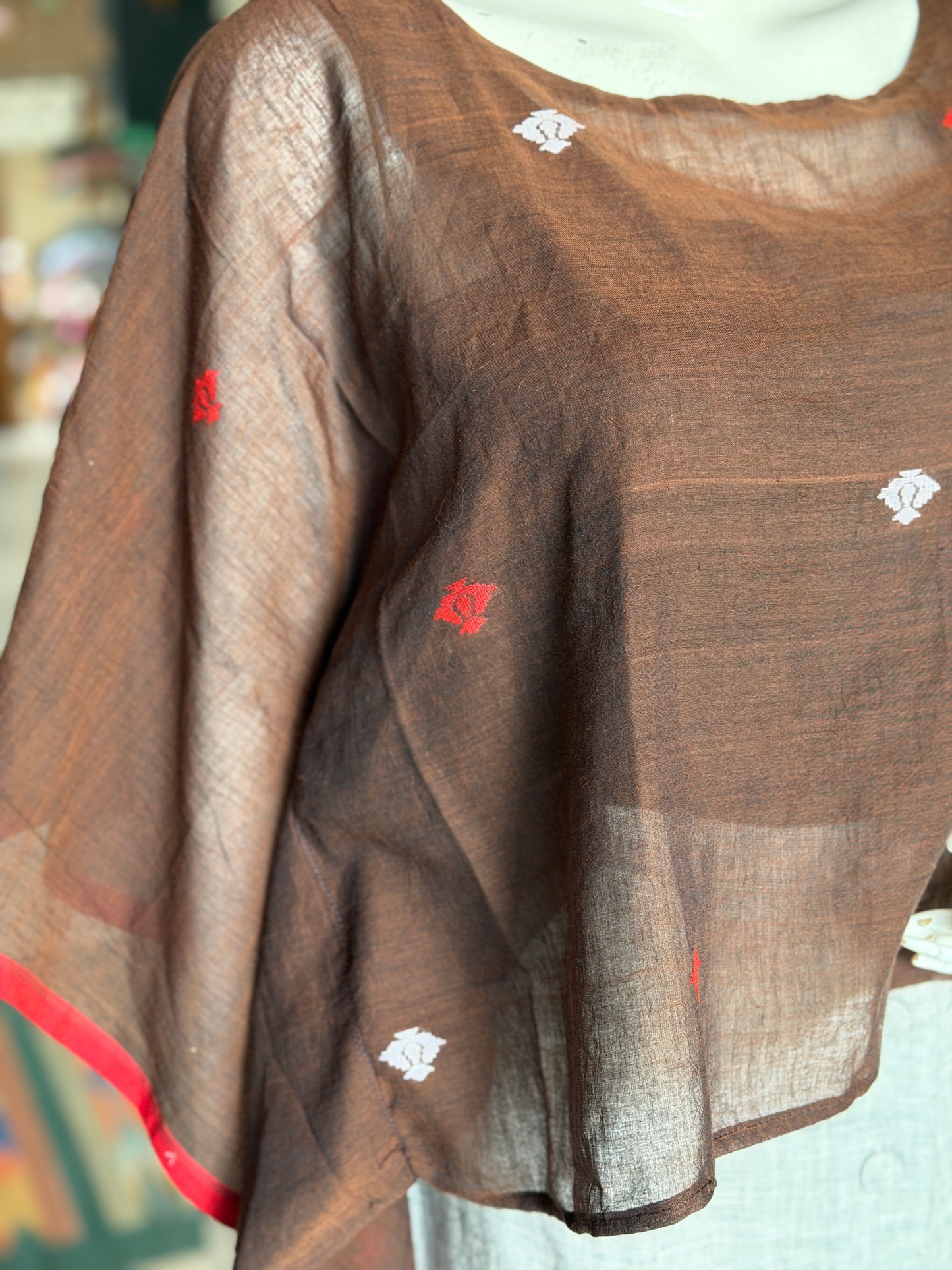 Brown Jamdani cotton handloom kaftan top