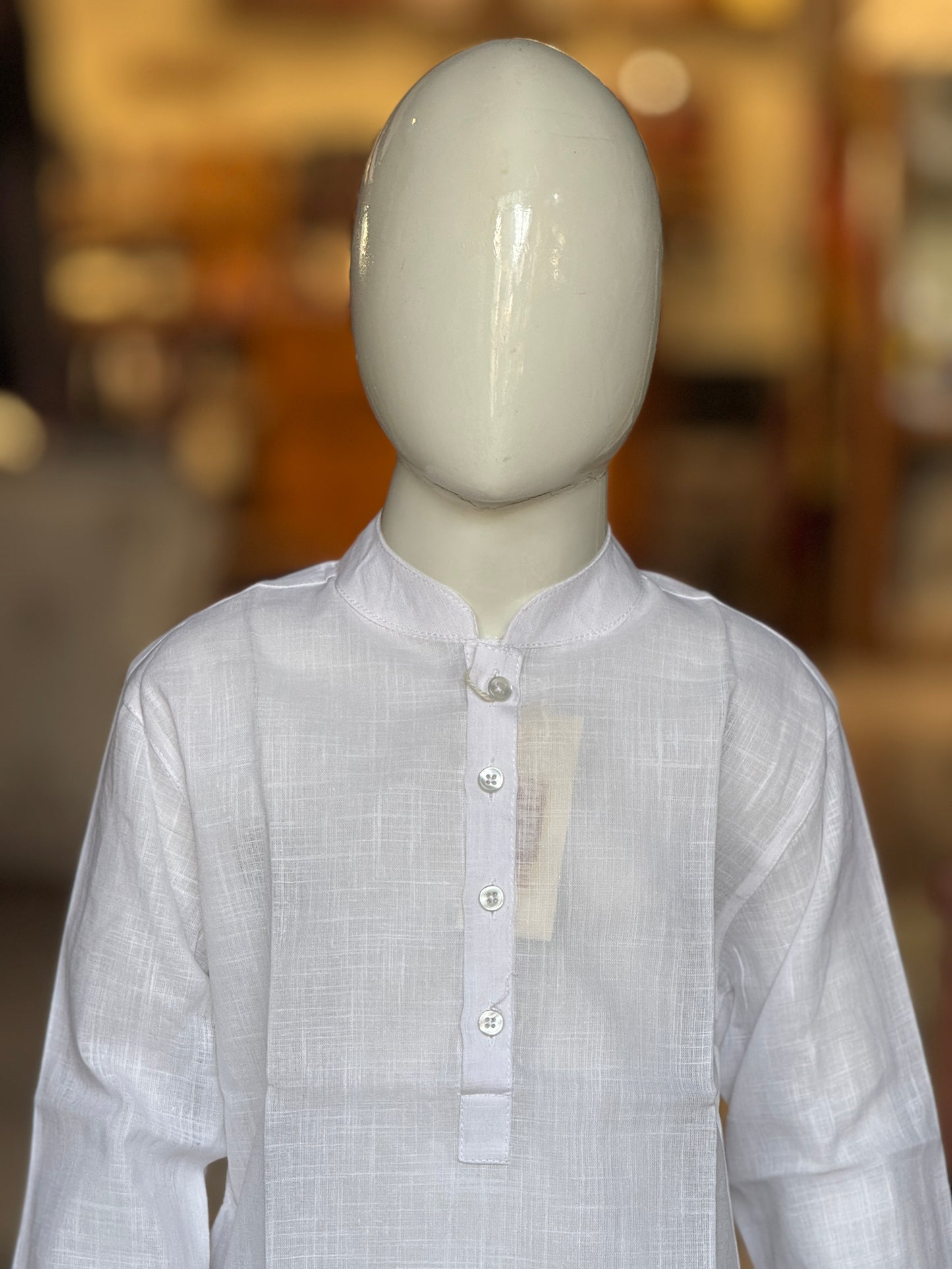 Plain white cotton full sleeves kurta for boys