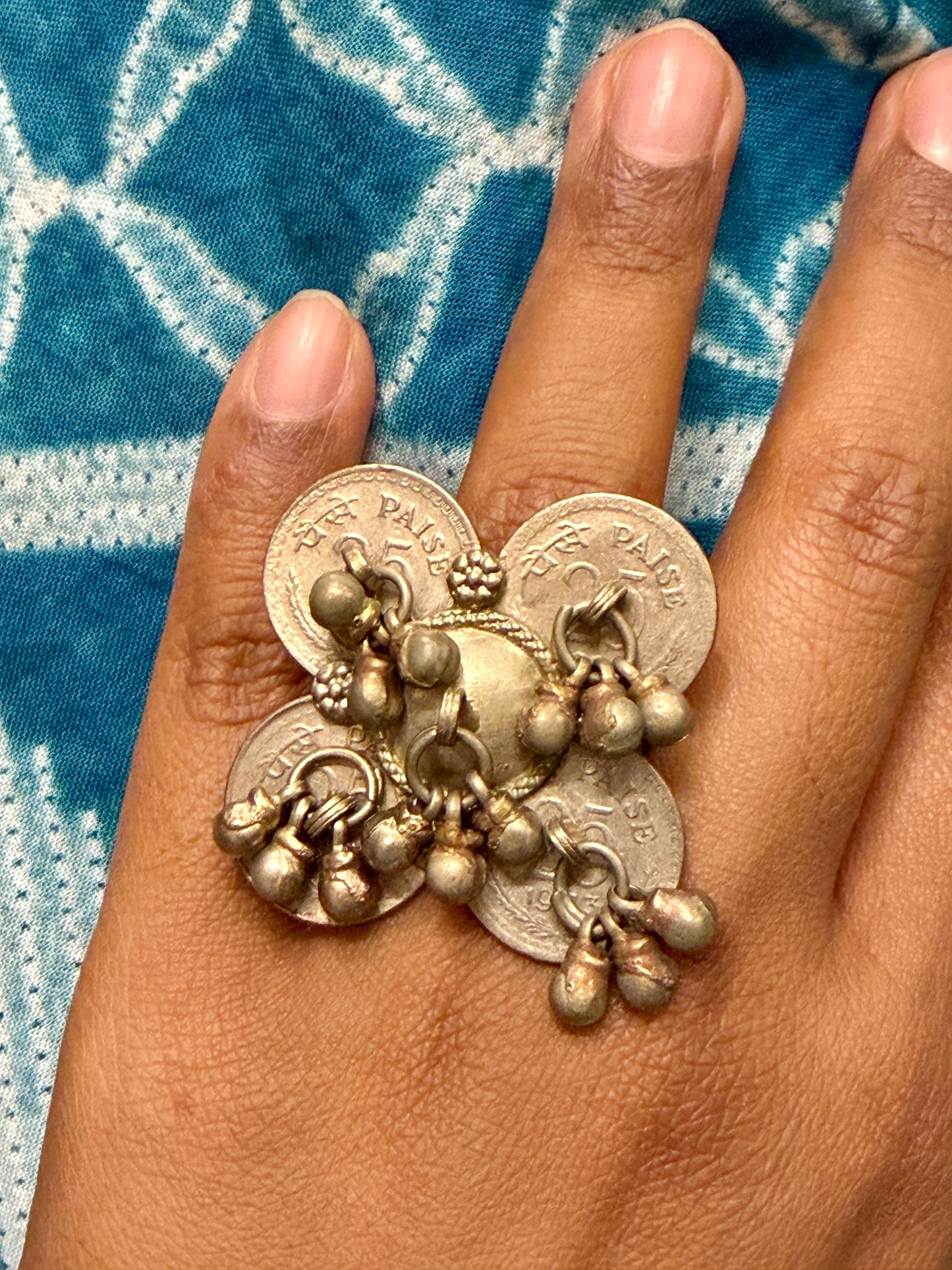 Four 25 paise coins with ghungroos handcrafted finger ring