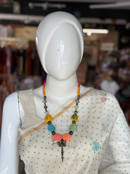 Multicolor stones necklace with Ganesha pendant