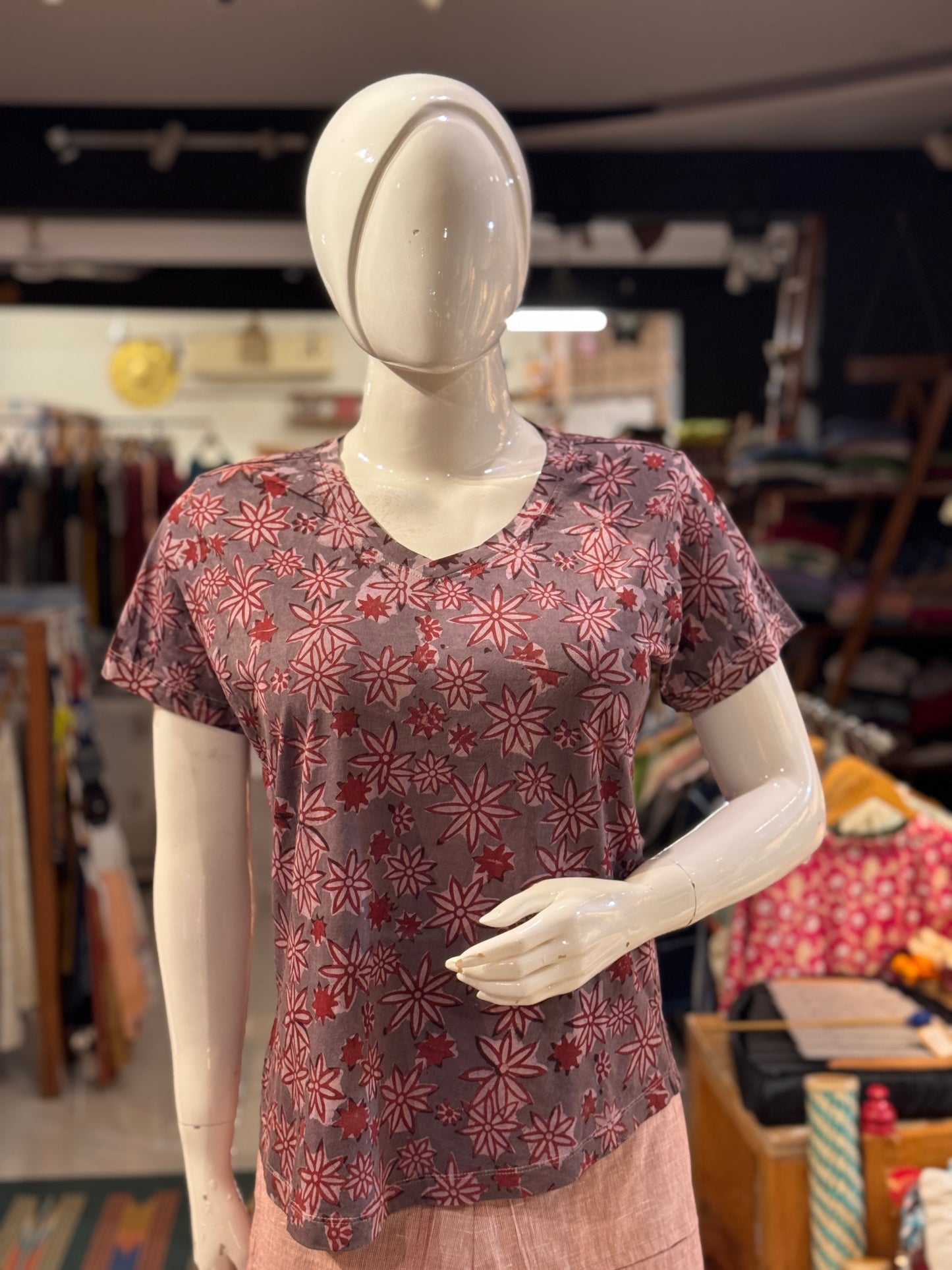 Beautiful cut womens tees - cotton, hand block printed, natural dyed tshirt for women - multiple designs and sizes