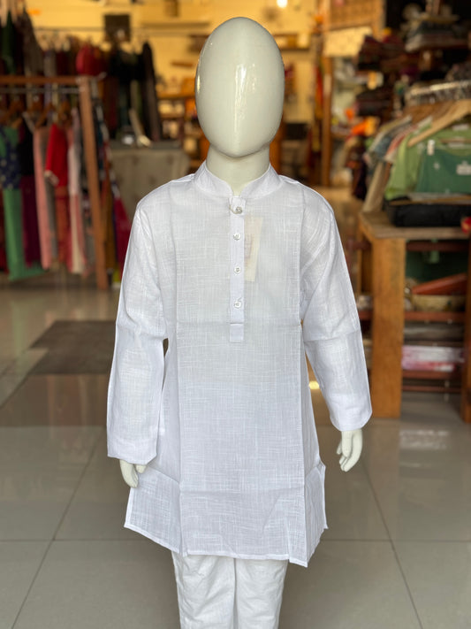 Plain white cotton full sleeves kurta for boys