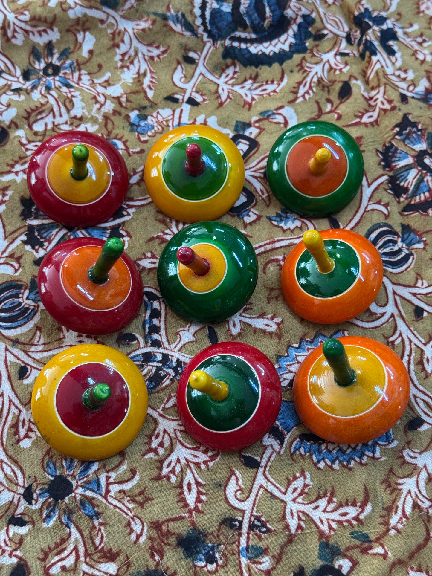 Hand crafted colourful Wooden round spin top / Bongaram