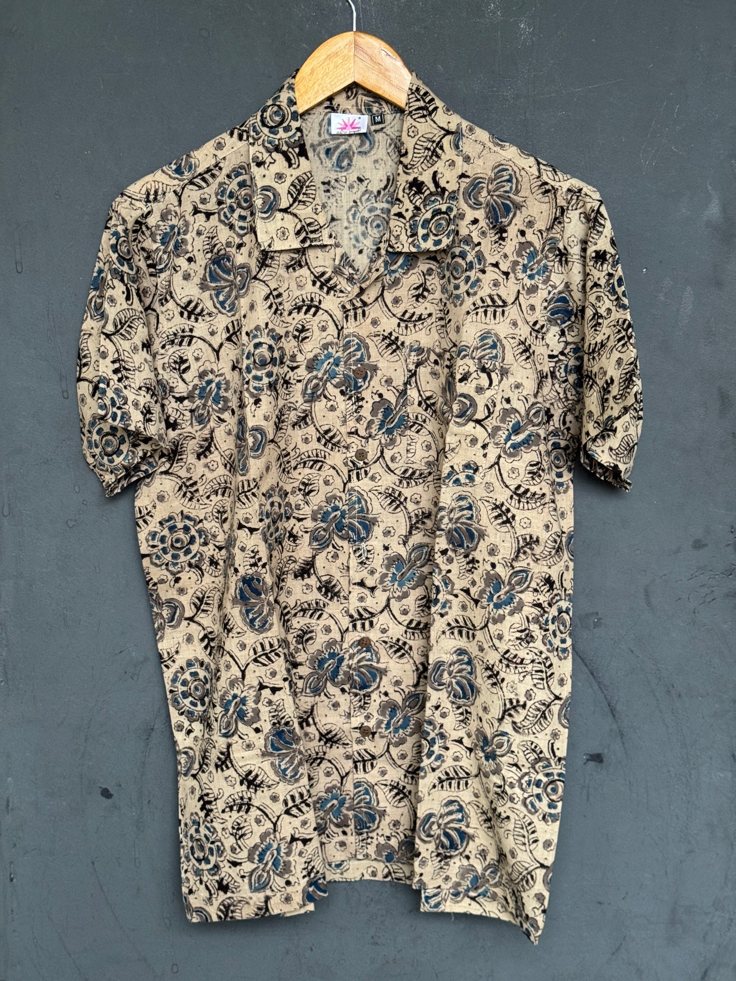 Hand block printed Freedom fabric half sleeve shirts - hand spun, hand woven cotton mens shirt