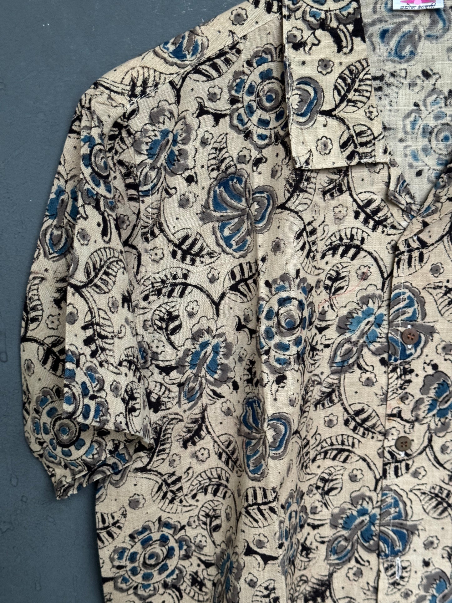 Hand block printed Freedom fabric half sleeve shirts - hand spun, hand woven cotton mens shirt