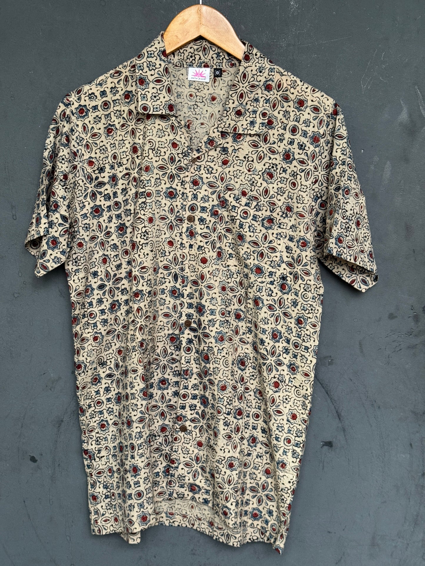 Hand block printed Freedom fabric half sleeve shirts - hand spun, hand woven cotton mens shirt